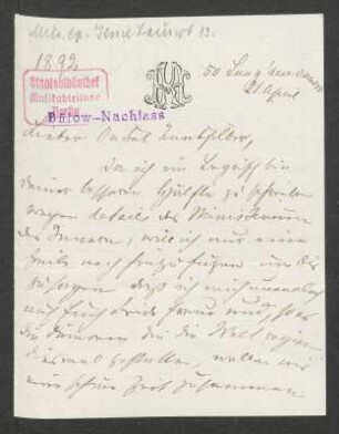 Brief an Hans von Bülow : 21.04.1892