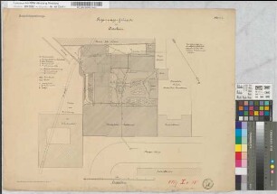 Inventarzeichnung von dem Regierungsgebäude in Aachen. Lageplan im Maßstab 1:200