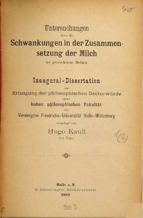 Untersuchungen über die Schwankungen in der Zusammensetzung der Milch bei gebrochenem Melken