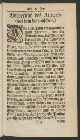 Vorbericht des Autoris (aus dem Lateinischen.)