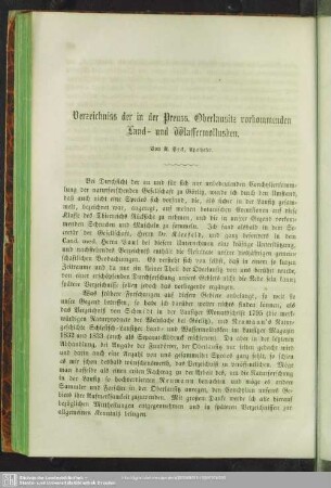 Verzeichniss der in der Preuss. Oberlausitz vorkommenden Land- und Wassermollusken