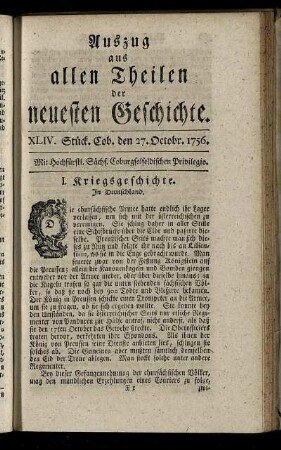 XLIV. Stück. Cob. den 27. Octobr. 1756.