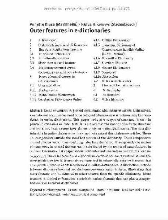 Outer features in e-dictionaries