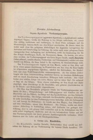 Zweite Abtheilung. Organa digestionis. Verdauungsorgane.