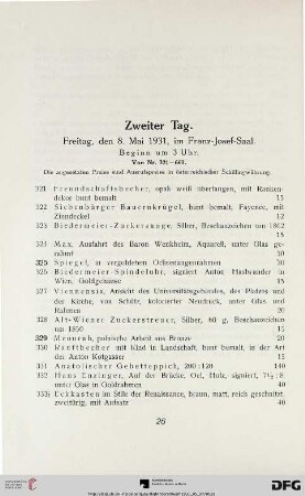 Zweiter Tag: Freitag, den 8. Mai 1931, im Franz-Josef-Saal, Beginn um 3 Uhr (Nr. 321-660)