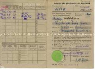 Meldekarte des Arbeitsamtes Berlin ("Stempelkarte") für August 1952 bis Juli 1953