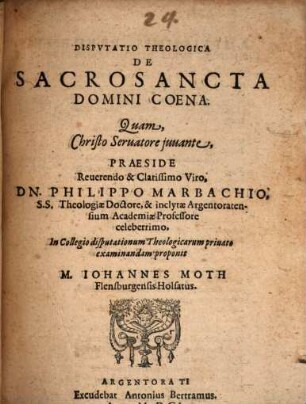 Disp. theol. de sacrosancta Domini coena
