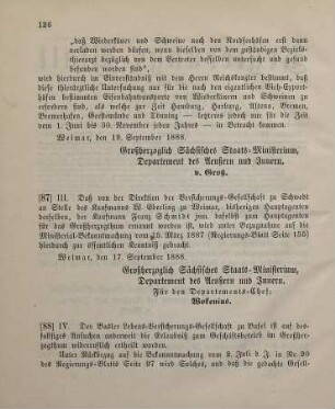87. Ministerial-Bekanntmachung, den Wechsel in der Hauptagentur der Versicherungs-Gesellschaft zu Schwedt betreffend