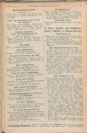 D. Turn-, Jugend- und Volksspiel-, Sport-, Schützen- u. Gesang-Vereine.
