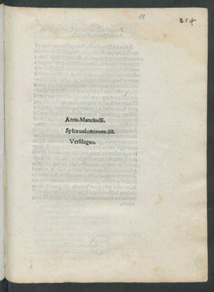 Spica. Daran: Versilogus. Mit Beig. von Antonius de Monte Novo