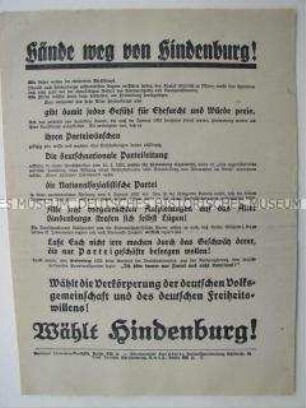 Aufruf zur Wahl Hindenburgs bei der Reichspräsidentenwahl 1932
