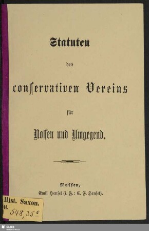Statuten des conservativen Vereins für Nossen und Umgegend
