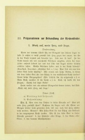 III. Präparationen zur Behandlung der Kirchenlieder