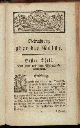 Erster Theil. Von Gott und dem Weltgebäude überhaupt.