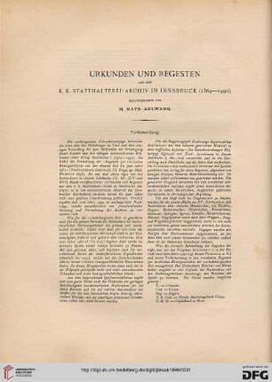 Urkunden und Regesten: aus dem k. k. Statthalterei-Archiv in Innsbruck (1364-1490), [1]