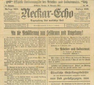 Sonderausgabe des Neckar-Echo für den Arbeiter- und Soldatenrat Heilbronn