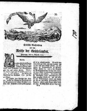 August, 1751. Fünf und dreyßigstes Stück