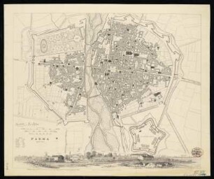 Stadtplan von Parma, Italien, 1:8 000, Stahlstich, 1840