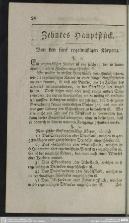 Zehntes Hauptstück. Von den fünf regelmäßigen Körpern