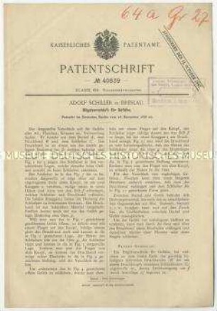Patentschrift eines Bügelverschlusses für Gefäße, Patent-Nr. 40839