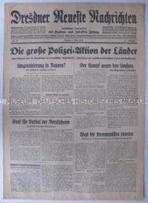 Titelblatt der "Dresdner Neueste Nachrichten" über angebliche Umsturzpläne der Kommunisten