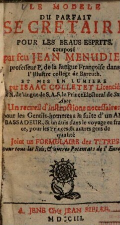 Le modele du parfait sécrétaire pour les beaus esprits