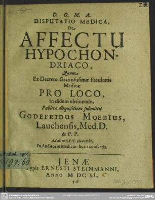 Disputatio medica, de affectu hypochondriaco
