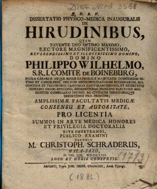 Dissertatio Physico-Medica Inauguralis De Hirudinibus