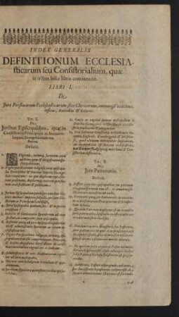 Index Generalis Definitionum Ecclesiasticarum seu Consistorialium, quae in tribus hisce libris continentur.