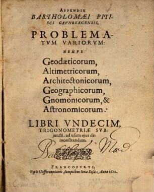 Appendix Problematum variorum