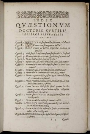 Index Quaestionum Doctoris Subtilis in Libros Aristotelis De Anima.