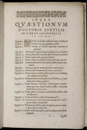 Index Quaestionum Doctoris Subtilis in Libros Aristotelis De Anima.