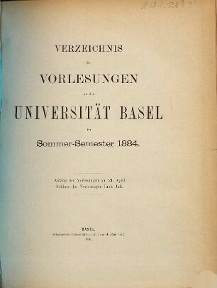 Verzeichnis der Vorlesungen. 1884. SS.