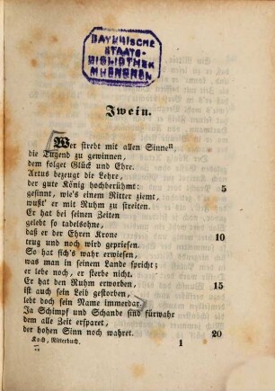 Hartmann's von Aue Iwein und der arme Heinrich : erzählende Gedichte Hartmann's von Aue