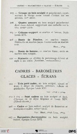 Cadres – Baromètres – Glaces – Écrans (Nr. 211-223)
