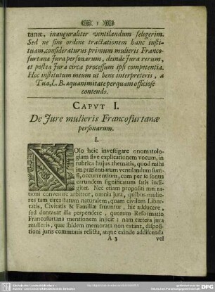 Caput I. De Iure mulieris Francofurtanae personarum