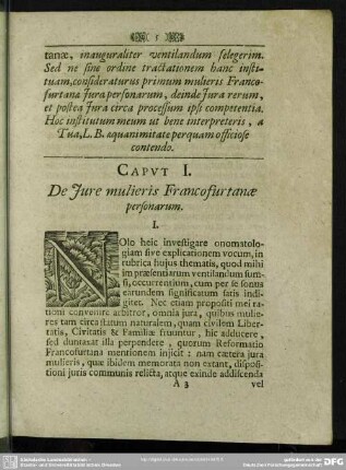 Caput I. De Iure mulieris Francofurtanae personarum