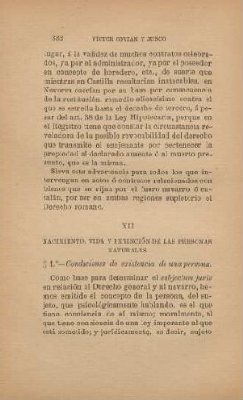XII. - Nacimiento, vida y extinción de las personas naturales