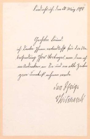 Otto von Bismarck (1815 - 1898) Autographen: Briefe von Otto von Bismarck an verschiedene Adressaten - BSB Autogr.Cim. Bismarck, Otto von. 7, Otto von Bismarck (1815 - 1898) Autographen: Brief von Otto von Bismarck an einen Freund - BSB Autogr.Cim. Bismarck, Otto von.7