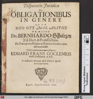 Disputatio Iuridica De Obligationibus In Genere