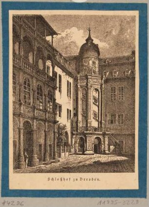 Der große Schlosshof des Residenzschlosses in Dresden, Blick nach Osten auf den Altan und den nordöstlichen Treppenturm
