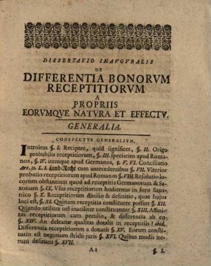 Dissertatio inauguralis de differentia bonorum receptitiorum a propriis, eorumque natura et effectu