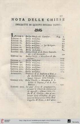 Nota delle Chiese descritte in questo decimo tomo
