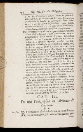Cap. III. De usu Philosophiæ in Articulo de Creatione