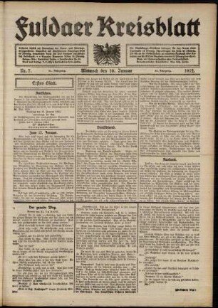 Erste Ausgabe vom Mittwoch, den 10. Januar 1912.