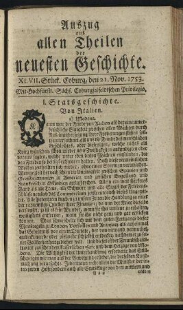 XLVII. Stück. Coburg, den 21. Nov. 1753.