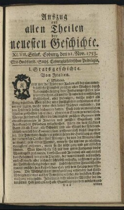 XLVII. Stück. Coburg, den 21. Nov. 1753.
