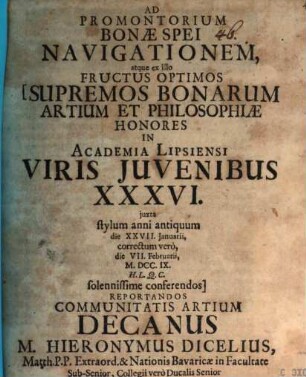 Ad promontorium bonae spei navigationem, atque ex illo fructus optimos ... reportandos ... indicit M. Hieronymus Dicelius