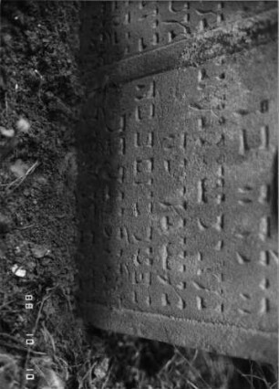 Grabstein 158 (Index: 100095996) Maße HxBxT: 53x73x9 cm Symbolik: Trauerkranz Besonderheit: Geschwisterkindergrab: Grabstein 158A