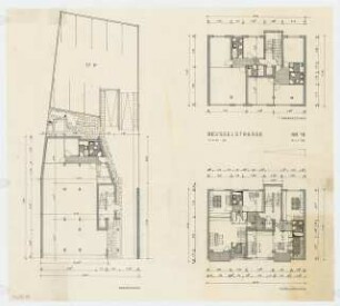 Wohn- und Geschäftshaus Beusselstraße 16, Berlin-Moabit: Grundrisse Erdgeschoss, 1. Obergeschoss und Normalgeschoss 1:100